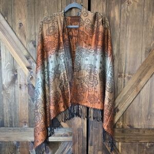 Pashmina Floral Patterned Scarf in Orange and Brown